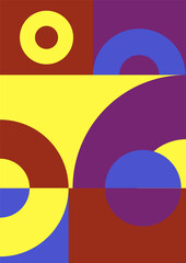 Flat bauhaus memphis yellow brown purple colorful abstract design background