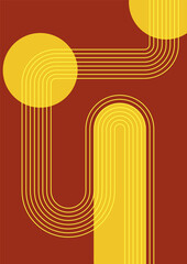 Flat bauhaus memphis yellow brown colorful abstract design background