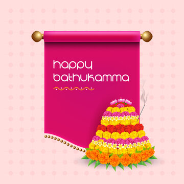Colorful flowers stacked up for bathukamma. Flowers festival celebrated predominantly in Telanganan South India