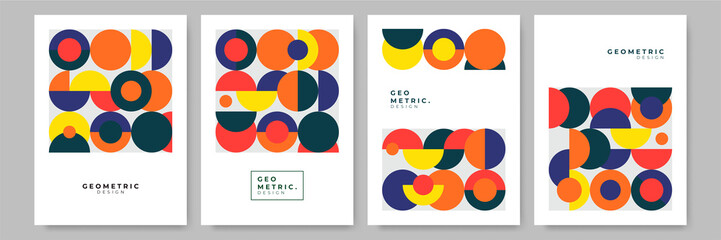 Modern abstract geometric poster cover. Minimal retro boho bauhaus composition shapes design. Colorful geometric background. Vector illustration.