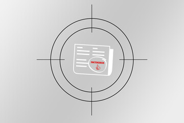 Symbol einer Zeitung mit dem Titel Faktencheck und einer Zielscheibe. Konzept Fake-News