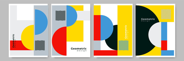 Fototapeta Modern abstract geometric poster cover. Minimal retro boho bauhaus composition shapes design. Colorful geometric background. Vector illustration. obraz
