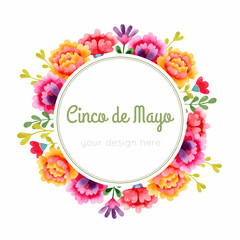 Round floral colorful watercolor frame greeting card 