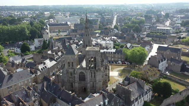 Pierre II Castle and the Basilica of Our Lady of Merciful in the city of Guingamp. France