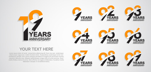 set anniversary logotype premium collection orange black color with swoosh on white background - obrazy, fototapety, plakaty