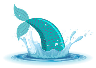 A water splash with mermaid tail on white background