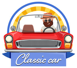Classic car with driver on white background