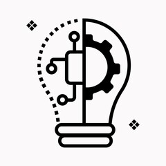 Light bulb and cog inside. High quality black style vector icons