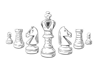Chess pieces in sketch style. Hand-drawn vector illustration