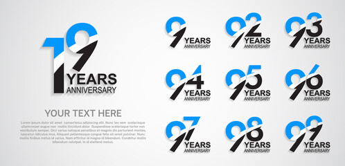 set anniversary logotype premium collection blue black color with swoosh on white background - obrazy, fototapety, plakaty