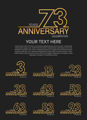 set anniversary logotype premium collection golden color with outline style on black background