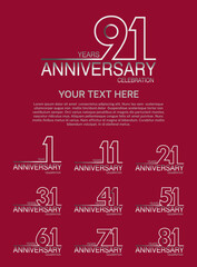 set anniversary logotype premium collection silver color with outline style on red background