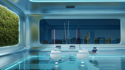 Modern sci-fi futuristic interior office design with green wall plant © jamesteohart