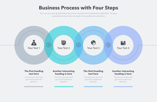 Modern business process template with four steps. Easy to use for your website or presentation.