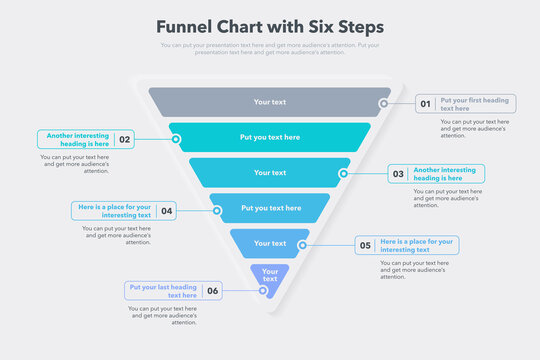 Funnel Chart Template With Six Colorful Steps. Easy To Use For Your Website Or Presentation.