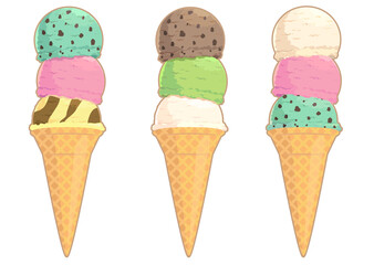Obraz na płótnie Canvas 3段アイスクリームのセットイラスト