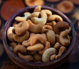 cashew nuts in a bowl, close up ,top view