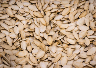 Roasted Pumpkin Seeds,Roasted Pumpkin Seeds on the  market stall, close up 