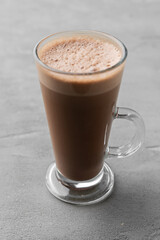 Cup of coffee drink on gray background close up