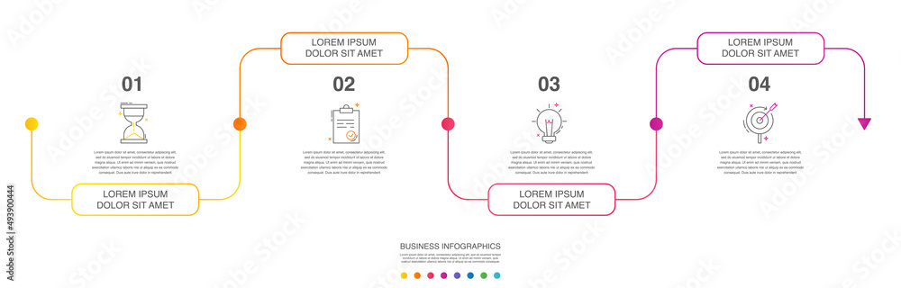 Aufkleber vector line infographics with 4 options. business timeline template with four steps and icons. graph