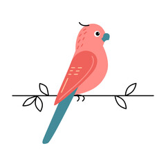 Vector illustration of cartoon pink parrot on white background.