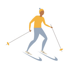 Vector illustration of cartoon skier character on white background.