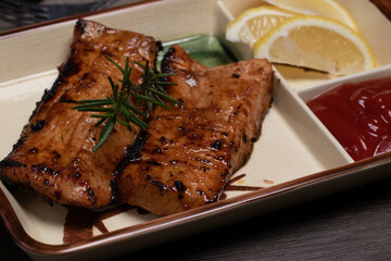Grilled Pork Steak with Rosemary Tomato Sauce