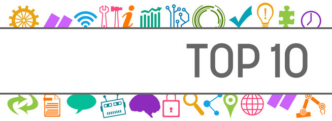 Top Ten Colorful Box Technology Symbols Up Down 