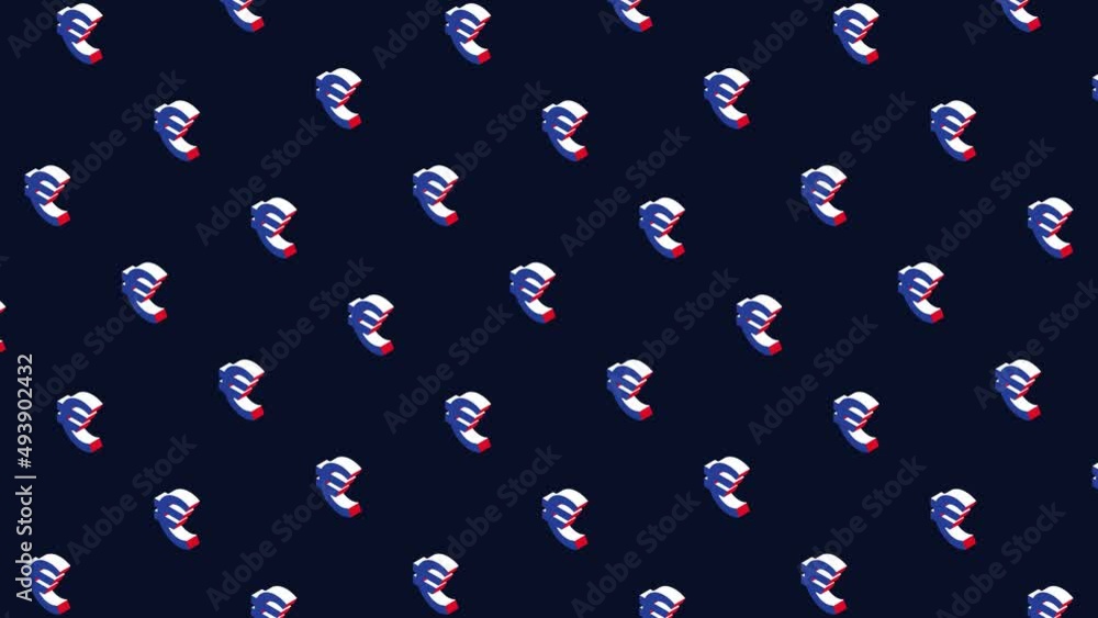 Aufkleber isometric symbols of european currency euro in dynamic pattern on a dark background. seamless loop b