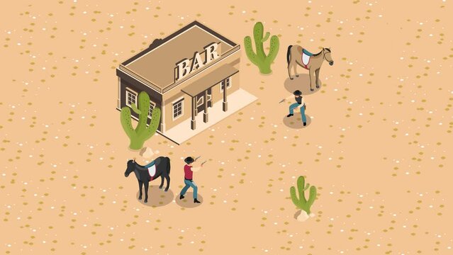 Two cowboy men doing old west gunfight