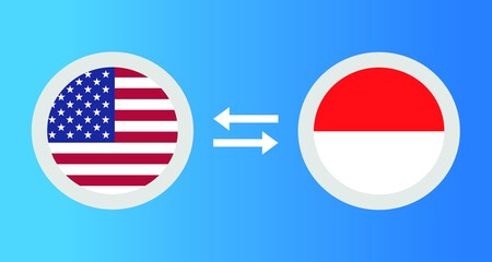 round icons with United States and 
Indonesia flag exchange rate concept graphic element Illustration template design
