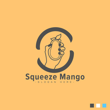 Logo design squeeze mango Premium Vector