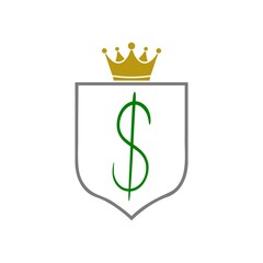 Shield with dollar symbol icon isolated on white background