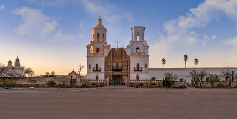 San Xavier del Bac Mission at Sunset
A National Historic Landmark, San Xavier Mission was founded as a Catholic mission in 1692.  It&rsquo;s the oldest intact European structure in Arizona.