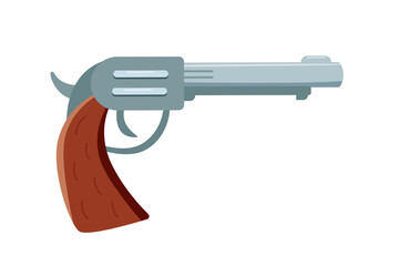 Gun icon in western style. Vector illustration of a revolver doodle element isolated on white.