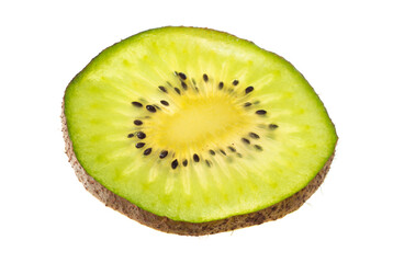 Fototapeta na wymiar One falling kiwifruit slice isolated on the white background.