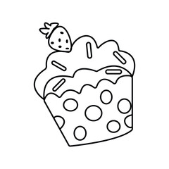Icon vector illustration of cupcake doodle with black outline icon design. Coloring book design for coloring books, invitations, postcards, prints and so on. editable vector icon on white background