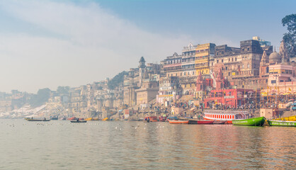 Fototapeta premium Morning view at holy ghats of Varanasi, India