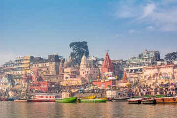 Fototapeta premium Morning view at holy ghats of Varanasi, India