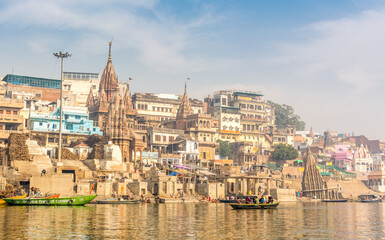 Fototapeta na wymiar Morning view at holy ghats of Varanasi, India
