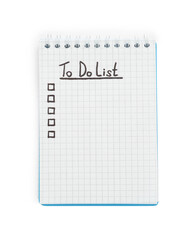 Notepad with unfilled To Do list and checkboxes on white table