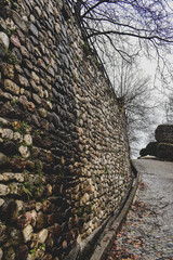 old stone wall in autumn