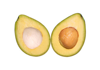 Avocado slice with nut isolated on white background