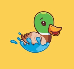 cute duck swimming. isolated cartoon animal nature illustration. Flat Style suitable for Sticker Icon Design Premium Logo vector. Mascot Character