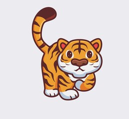 cute tiger walking. isolated cartoon animal nature illustration. Flat Style suitable for Sticker Icon Design Premium Logo vector. Mascot Character