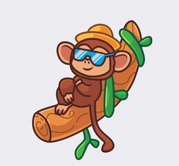 cute monkey relax summer vacation holiday. isolated cartoon animal nature illustration. Flat Style suitable for Sticker Icon Design Premium Logo vector. Mascot Character