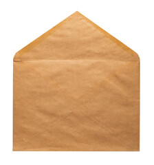 Recycled craft paper envelope isolated white background