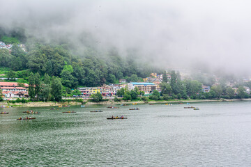 Landscape of Naini Lake in the monsoon weather in Nainital, India.