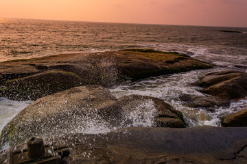 Beautiful scene of the rocky beach of Someshwar, Mangalore, Karnataka, India