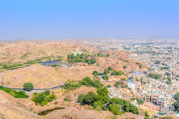 View of Blue city Jodhpur from Mehrangarh Fort, Jodhpur, Rajasthan, India .	
